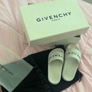 Givenchy White and Black Logo Slide Sandals